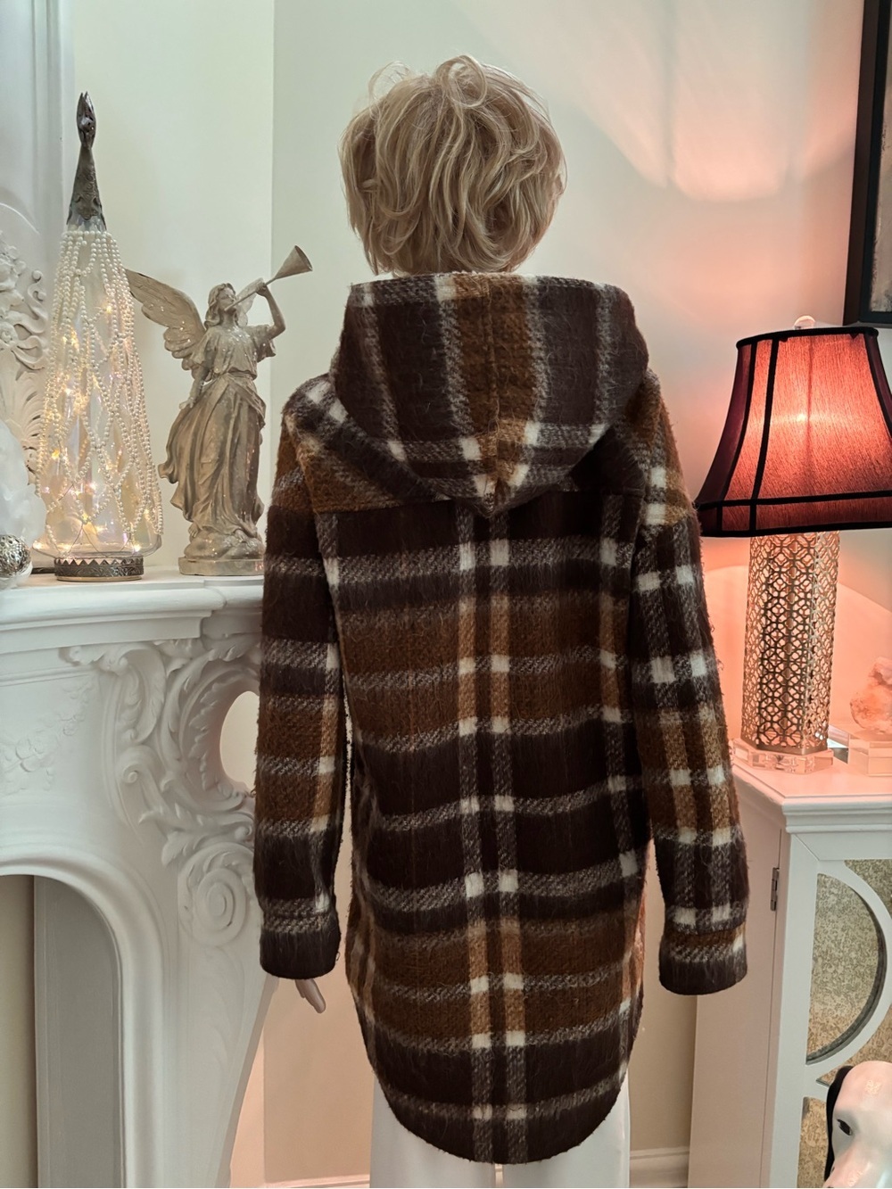 RD Style Plaid Hooded Coat in Brown, Cream & Tan R1 - Picture 10 of 16